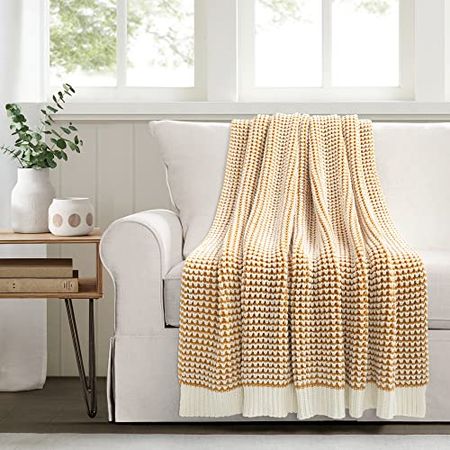 Lush Decor Chic and Soft Knitted Throw Blanket, 60" x 50", Yellow