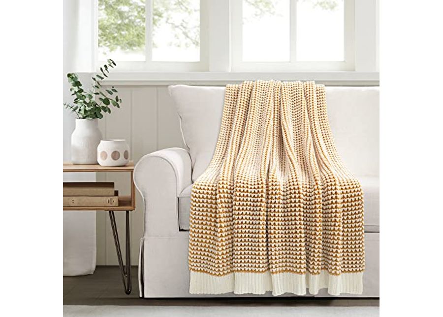 Lush Decor Chic and Soft Knitted Throw Blanket, 60" x 50", Yellow