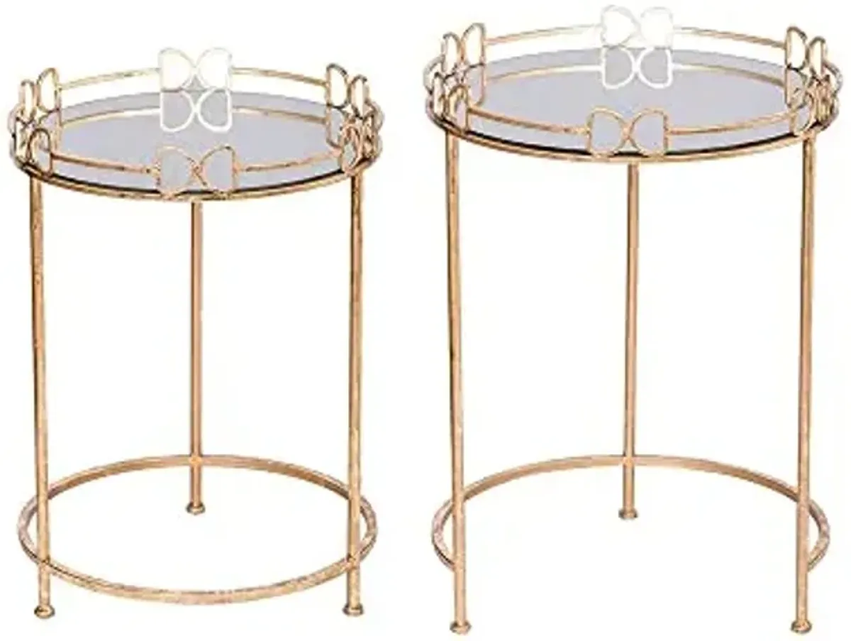 Wayborn Gold 80% Iron 10% MDF 10% Mirror Classic Vintage Gold Side Tables (Set/2) 18″L X 18″W X 25″H