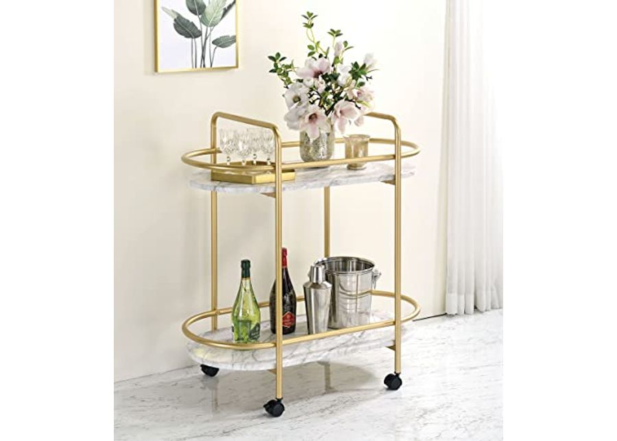 Wayborn Contemporary Gold/White Steel Assembly Required Becca Serving CART 33" W X 17 1/4" D X 37 3/4" H