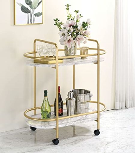Wayborn Contemporary Gold/White Steel Assembly Required Becca Serving CART 33" W X 17 1/4" D X 37 3/4" H
