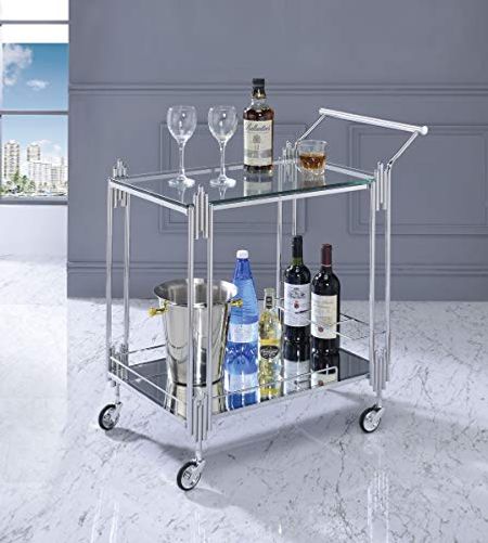 Wayborn Contemporary Chrome Glass Metal Mirror Assembly Required Ebba Serving CART 28″W X 16 3/4″D X 31 3/4″H