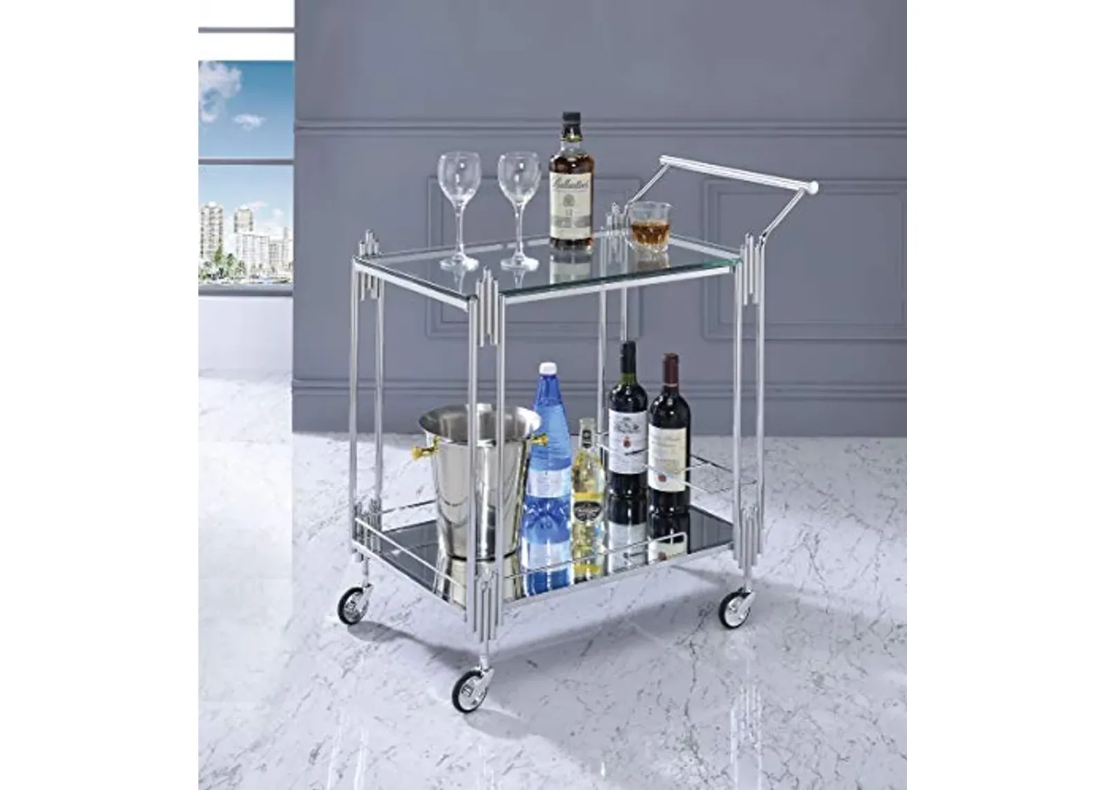 Wayborn Contemporary Chrome Glass Metal Mirror Assembly Required Ebba Serving CART 28″W X 16 3/4″D X 31 3/4″H