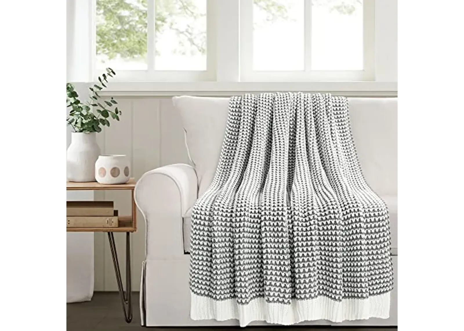 Lush Decor Chic and Soft Knitted Throw Blanket, 60" x 50", Gray