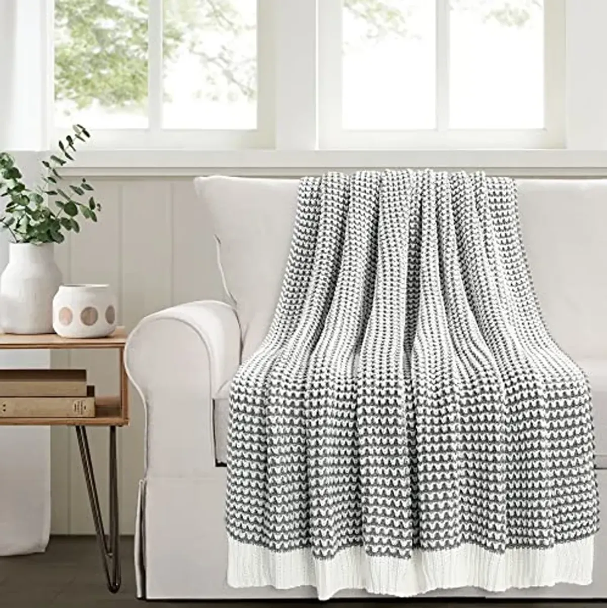 Lush Decor Chic and Soft Knitted Throw Blanket, 60" x 50", Gray