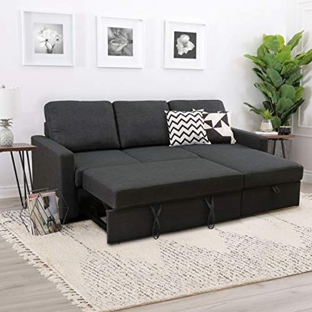 Abbyson Living Fabric Upholstered Reversible Chaise and Storage Sofa Bed Sectional, Gray