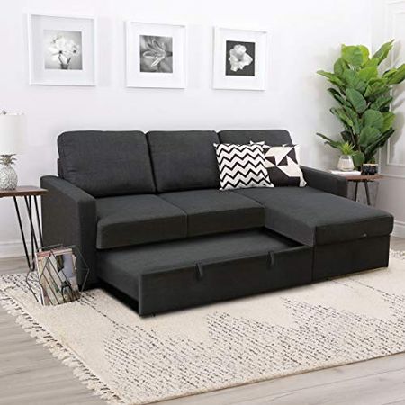 Abbyson Living Fabric Upholstered Reversible Chaise and Storage Sofa Bed Sectional, Gray