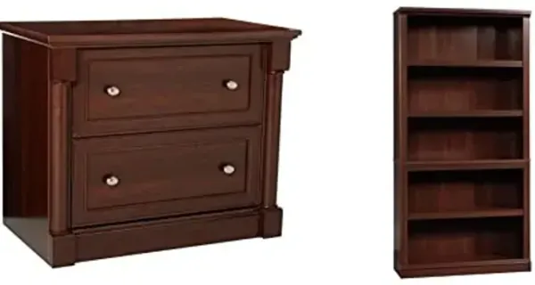 Sauder Palladia Lateral File Cabinet Miscellaneous Storage 5 Bookcase/Book Shelf, Select Cherry Finish