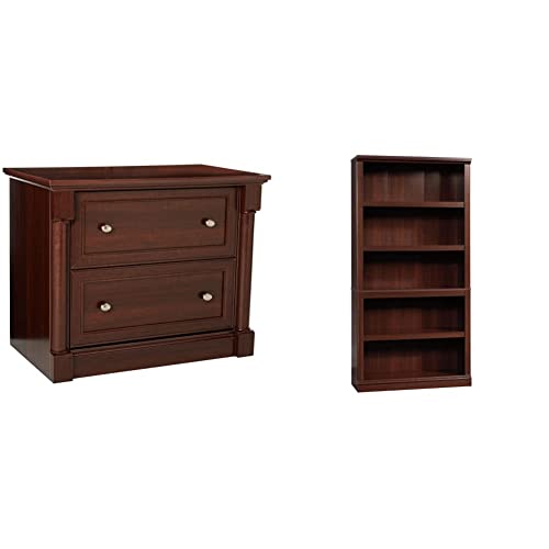 Sauder Palladia Lateral File, Select Cherry Finish & Select Collection 5-Shelf Bookcase, Select Cherry Finish