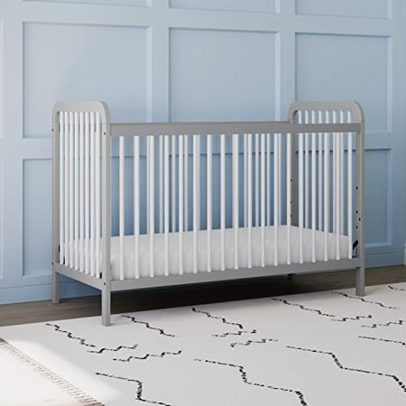 Storkcraft Pasadena 3-in-1 Convertible Crib (Pebble Gray with White) – GREENGUARD Gold Certified, Converts to Daybed and Toddler Bed, Fits Standard Full-Size Crib Mattress, Adjustable Mattress Height