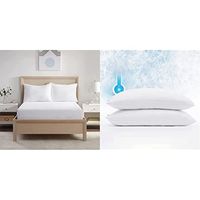 SERTA Power Chill Soft Stain Mattress Cover Protector with 15'' Deep Pocket, Queen, White & Power Chill Cooling Stain Resistant Hypoallergenic Pillowcase Protector with Zipper (2 Pack), Queen, White