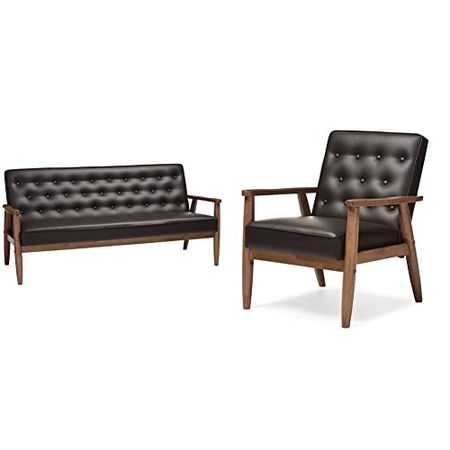 Baxton Studio BBT8013-Brown Sofas, Brown & BBT8013-Brown Chair armchairs, Brown