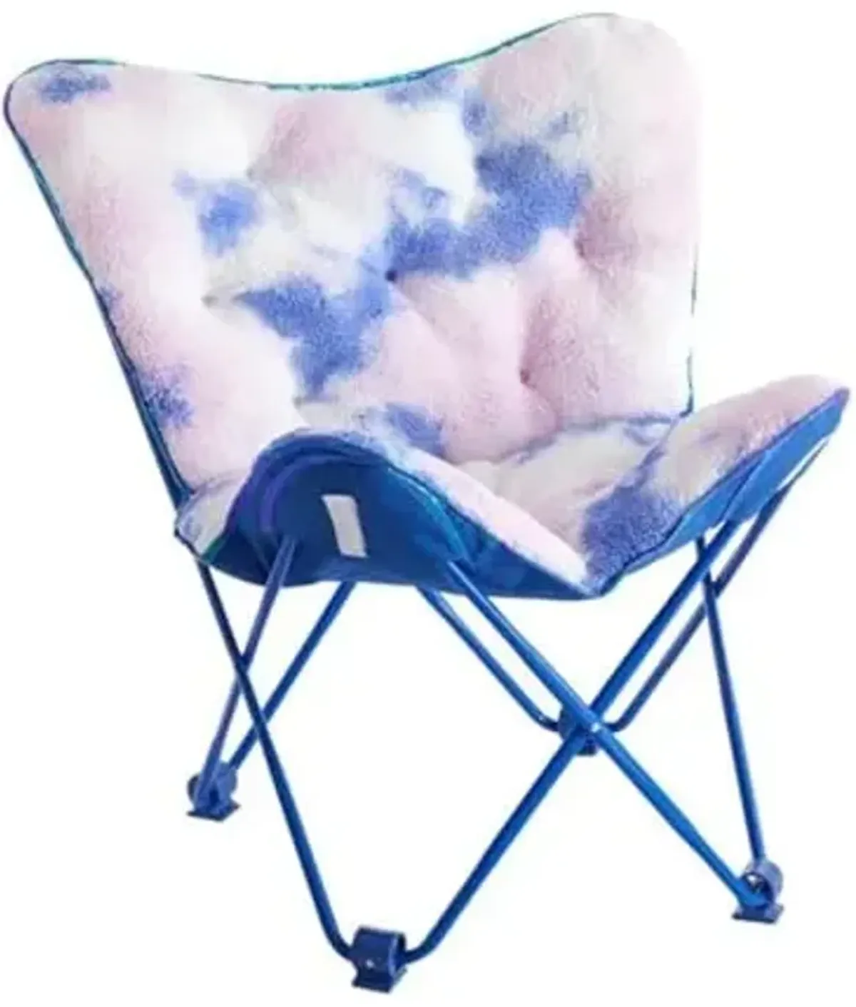 Heritage Kids Blue Tie Dye Sherpa Folding Butterfly Chair with Holographic Trim