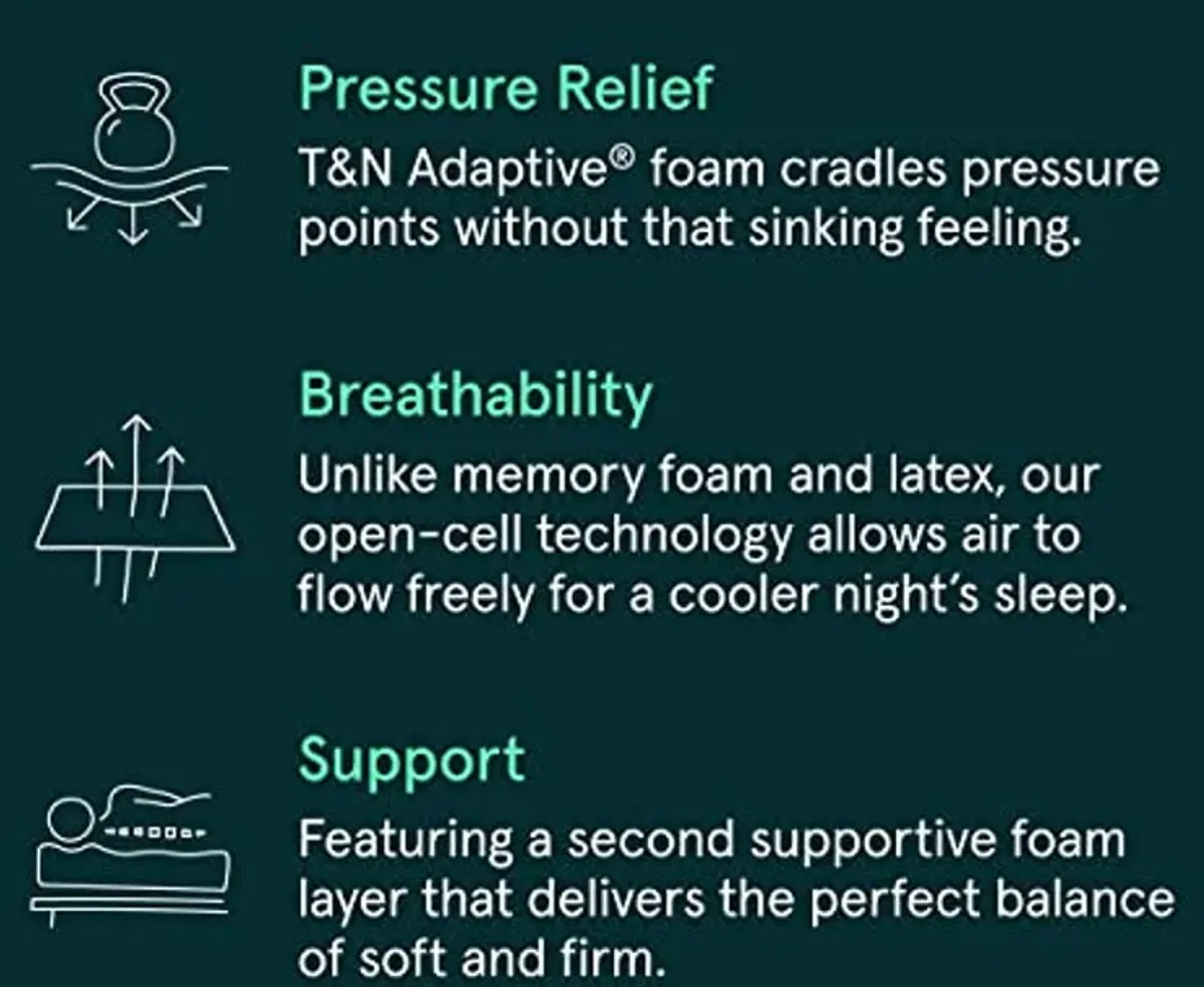 Tuft & Needle Kin Medium Firm 10" Twin XL Adaptive Foam Mattress in a Box, Cooling Pressure Relief, Balanced Support, 100 Night Trial, Fiberglass Free, CertiPUR-US, 10-Year Limited Warranty