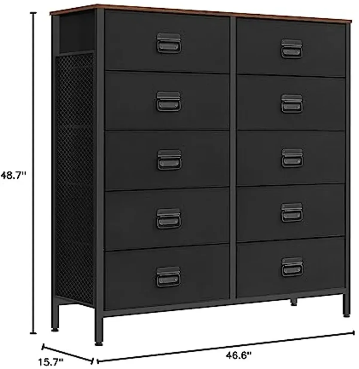 SONGMICS Dresser for Bedroom, Storage Organizer Unit with 10 Fabric Drawers, Steel Frame, for -Living -Room, Entryway, 10 drawers Brown + Black