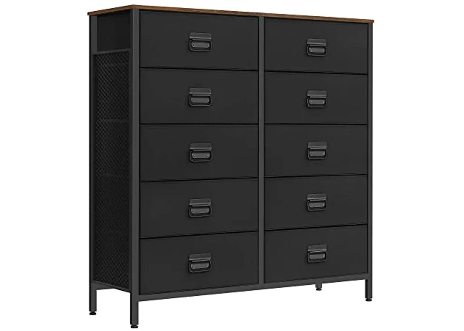 SONGMICS Dresser for Bedroom, Storage Organizer Unit with 10 Fabric Drawers, Steel Frame, for -Living -Room, Entryway, 10 drawers Brown + Black