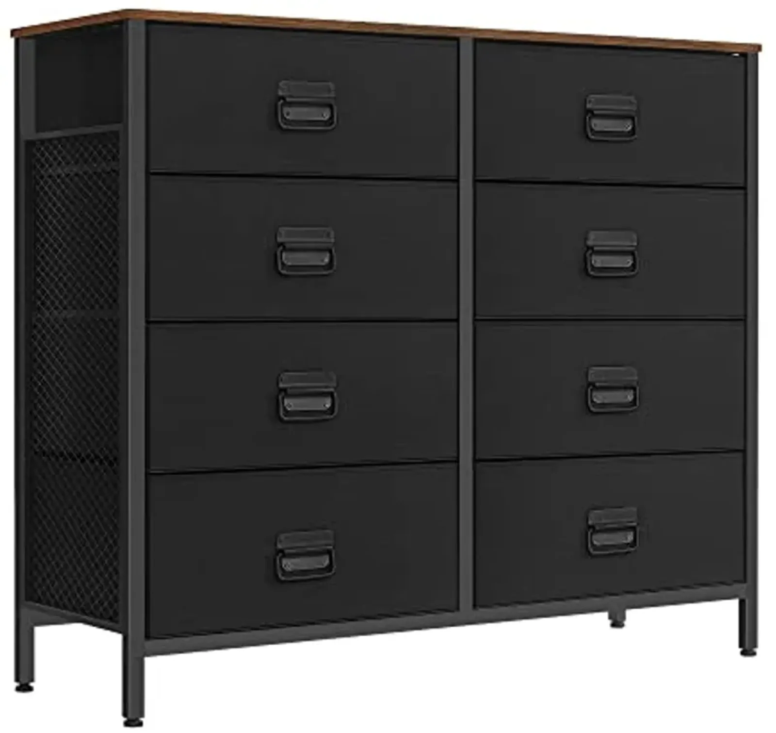 SONGMICS Dresser for Bedroom, Fabric Dresser with 8 Drawers, Storage Organizer Unit with Fabric Drawers, Chest of Drawers, Steel Frame, for Living Room, Entryway, Rustic Brown and Black ULTS228B01