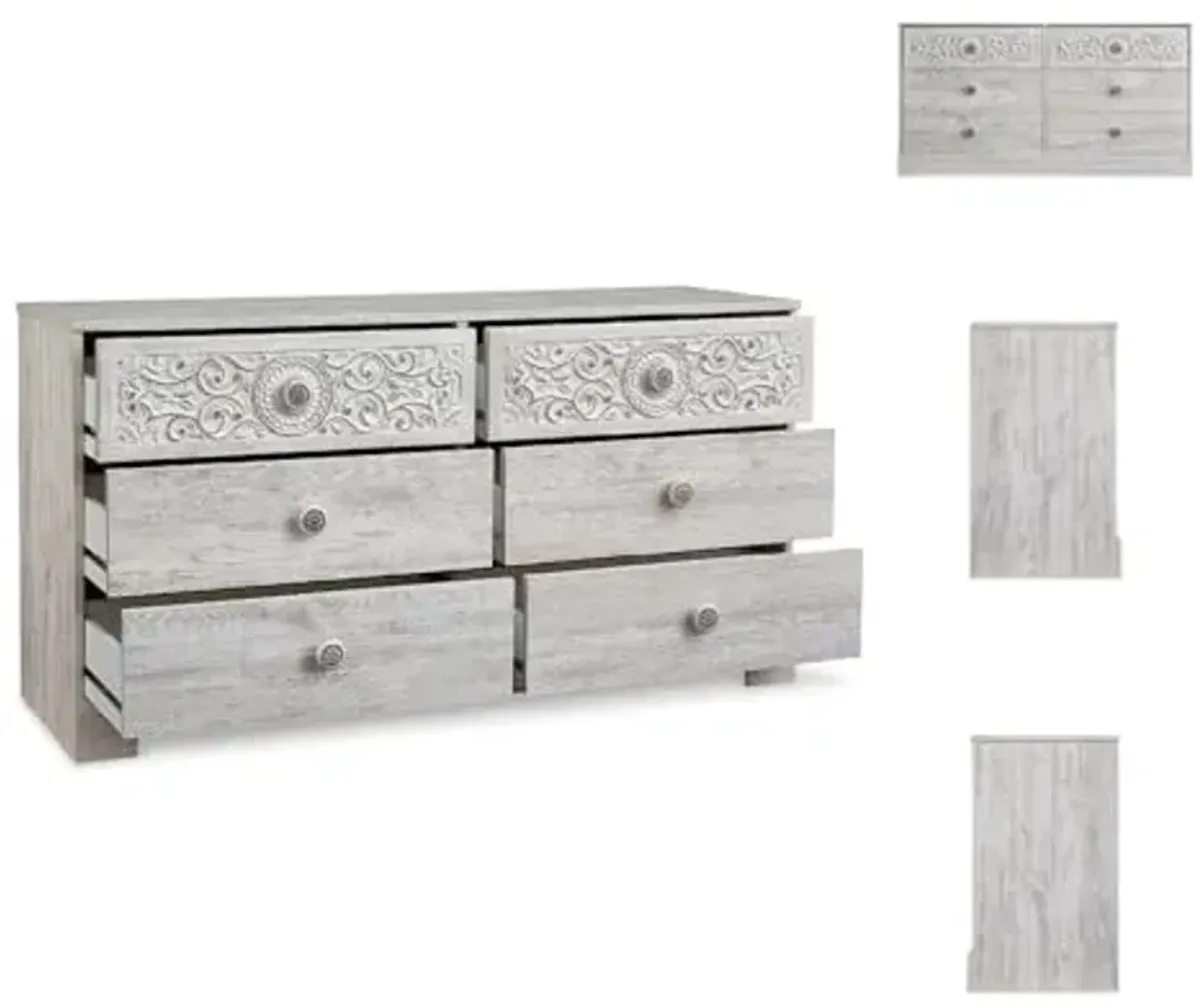 Signature Design by Ashley Paxberry Bohemian 6 Drawer Dresser with Carved Medallion Pattern, White