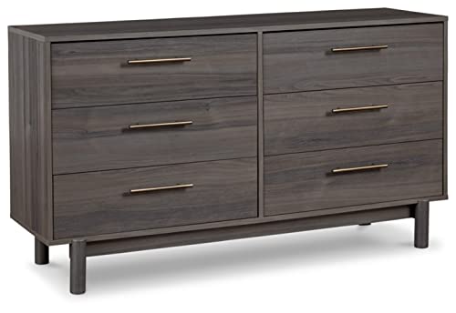 Signature Design by Ashley Brymont Mid-Century Modern 6 Drawer Dresser with Ball-bearing Construction and Safety Stop, Gray