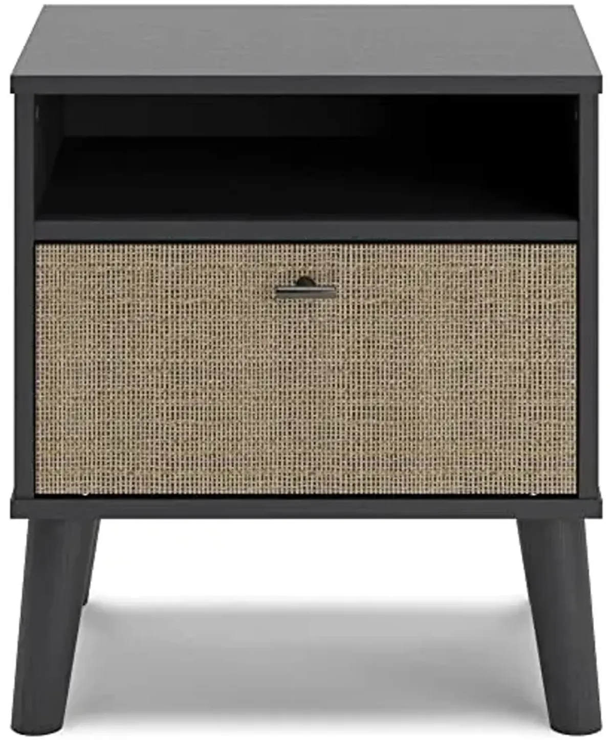 Signature Design by Ashley Charlang Mid-Century Modern Small Rattan Nightstand, Black & Beige