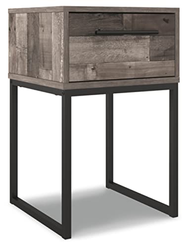 Signature Design by Ashley Neilsville Industrial 1 Drawer Nightstand with Metal Legs, Gray & Black