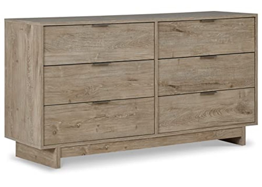 Signature Design by Ashley Oliah Contemporary 6 Drawer Dresser with Safety Stop, Light Brown