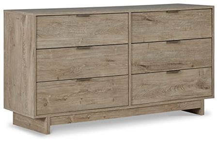 Signature Design by Ashley Oliah Contemporary 6 Drawer Dresser with Safety Stop, Light Brown