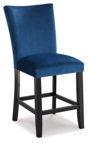 Signature Design by Ashley Vollardi Contemporary 26.5" Polyester Upholstered Counter Height Barstools, 2 Count, Blue