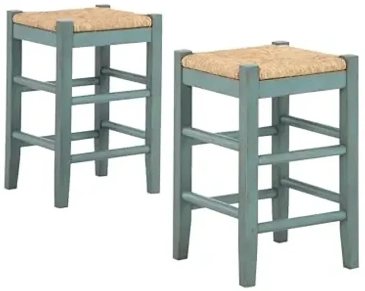 Signature Design by Ashley Mirimyn Farmhouse 23.63" Counter Height Bar Stool with Woven Wicker Seats, 2 Count, Green & Light Brown