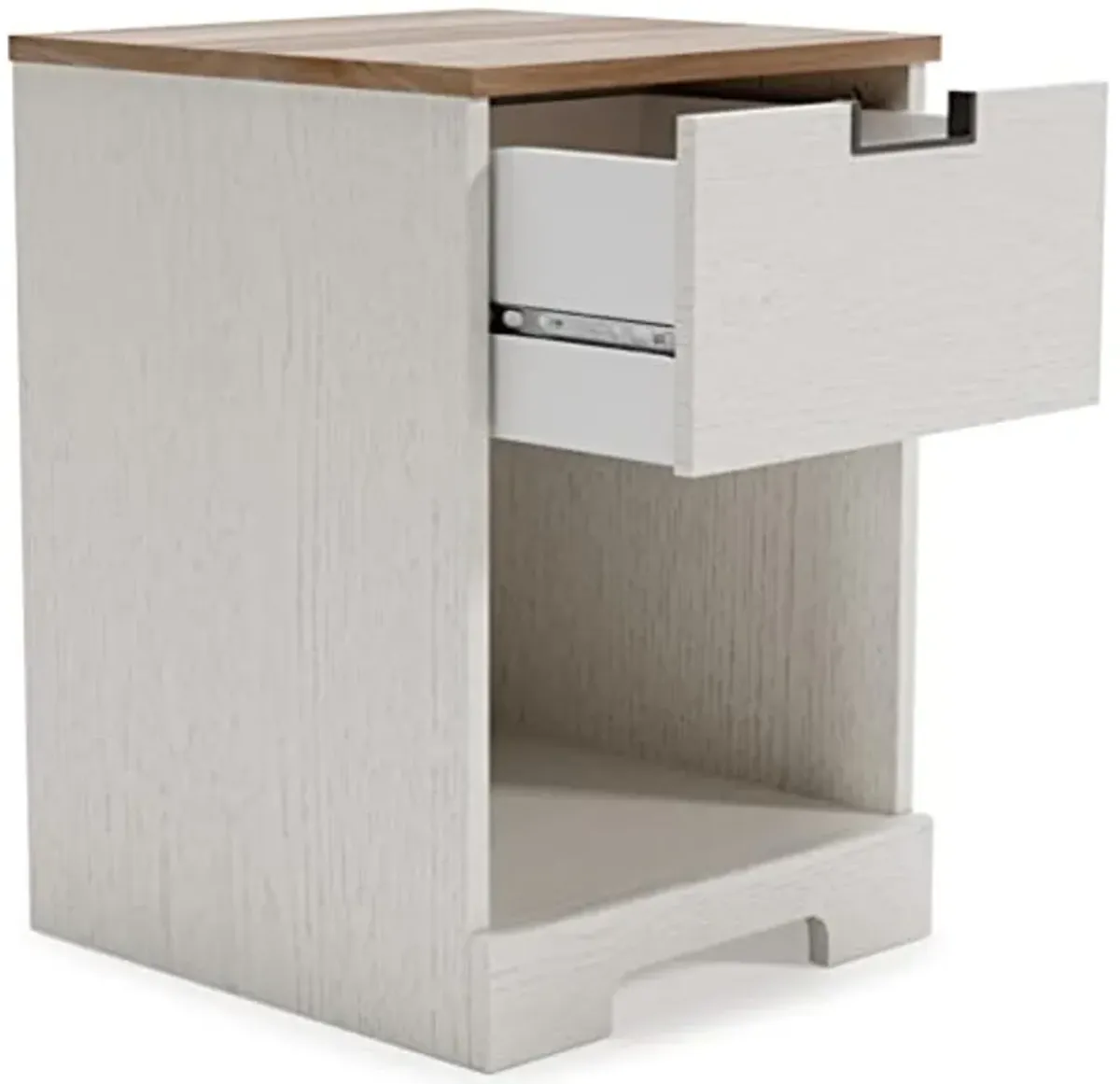 Signature Design by Ashley Vaibryn Farmhouse 1 Drawer Nightstand with Open Cubby, White & Light Brown