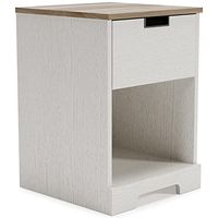 Signature Design by Ashley Vaibryn Farmhouse 1 Drawer Nightstand with Open Cubby, White & Light Brown