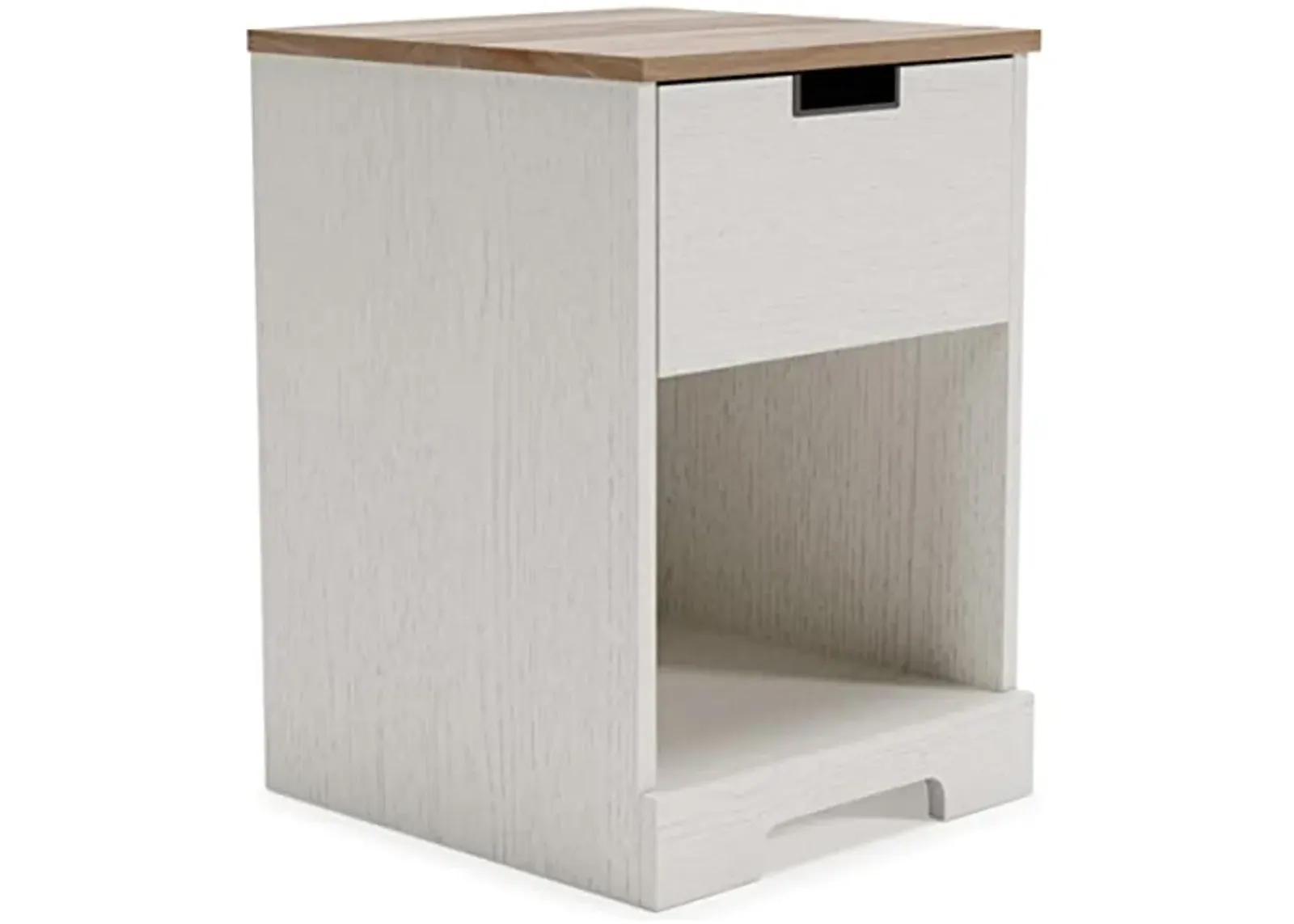 Signature Design by Ashley Vaibryn Farmhouse 1 Drawer Nightstand with Open Cubby, White & Light Brown