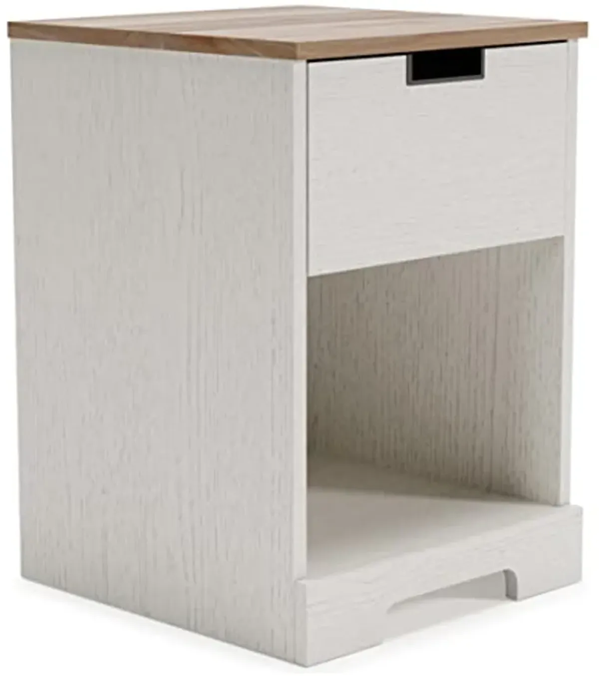 Signature Design by Ashley Vaibryn Farmhouse 1 Drawer Nightstand with Open Cubby, White & Light Brown