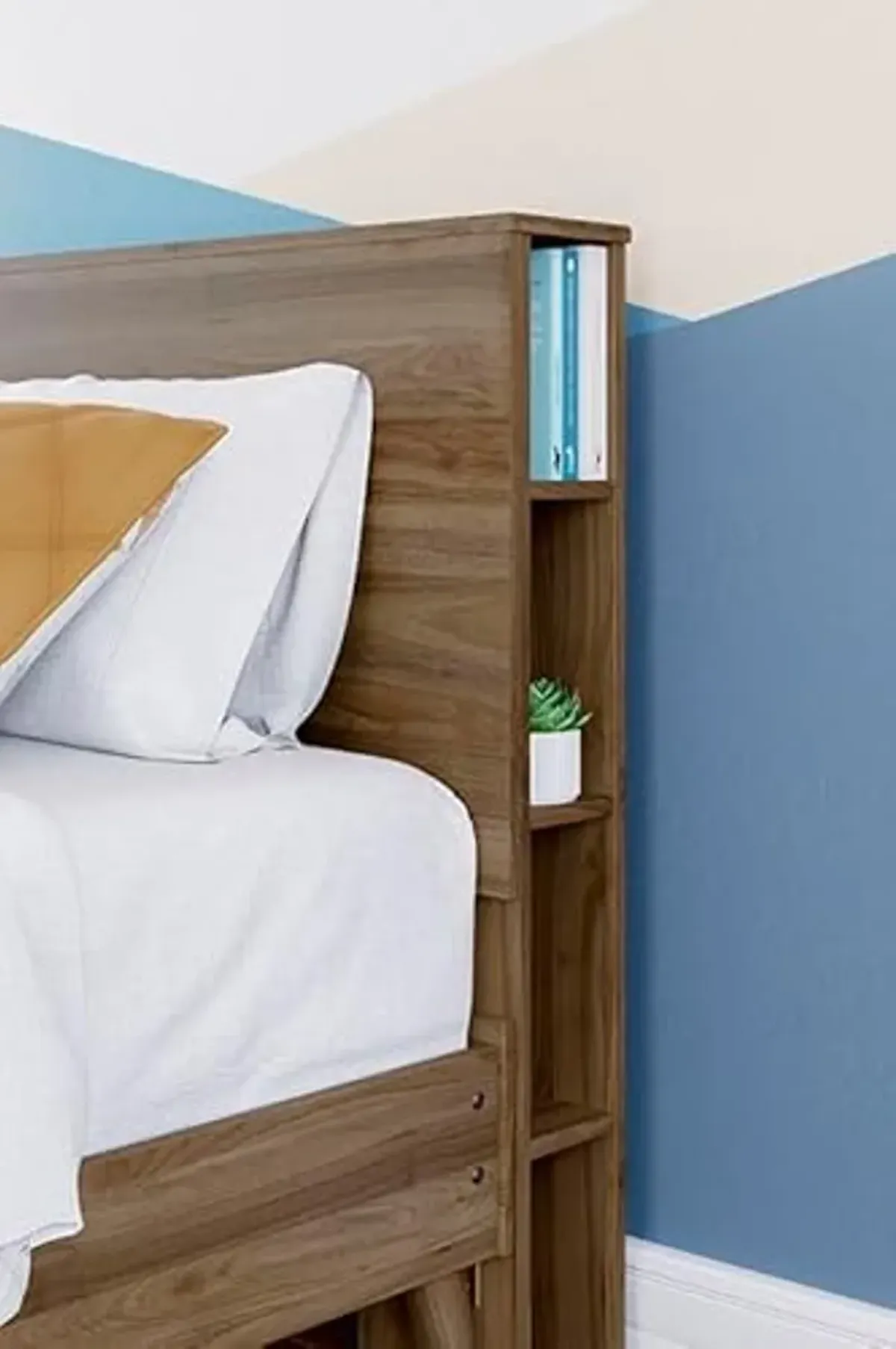 Signature Design by Ashley Aprilyn Bohemian Bookcase Headboard with 6 Open Cubbies and 2 USB Charging Ports ONLY, Full, Light Brown