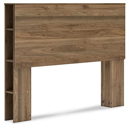 Signature Design by Ashley Aprilyn Bohemian Bookcase Headboard with 6 Open Cubbies and 2 USB Charging Ports ONLY, Full, Light Brown