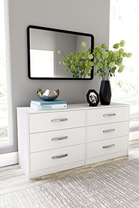 Signature Design by Ashley Flannia Modern 6 Drawer Dresser with Ball-bearing Construction and Safety Stop, White