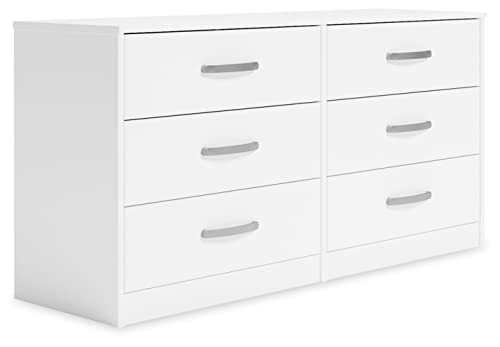 Signature Design by Ashley Flannia Modern 6 Drawer Dresser with Ball-bearing Construction and Safety Stop, White