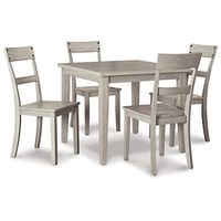 Signature Design by Ashley Loratti Modern Dining Table and 18.25" Chairs with Nailheads, Set of 5, Light Gray