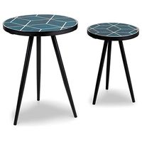 Signature Design by Ashley Clairbelle Contemporary Nesting Diamond Pattern Accent Table, Set of 2, Blue