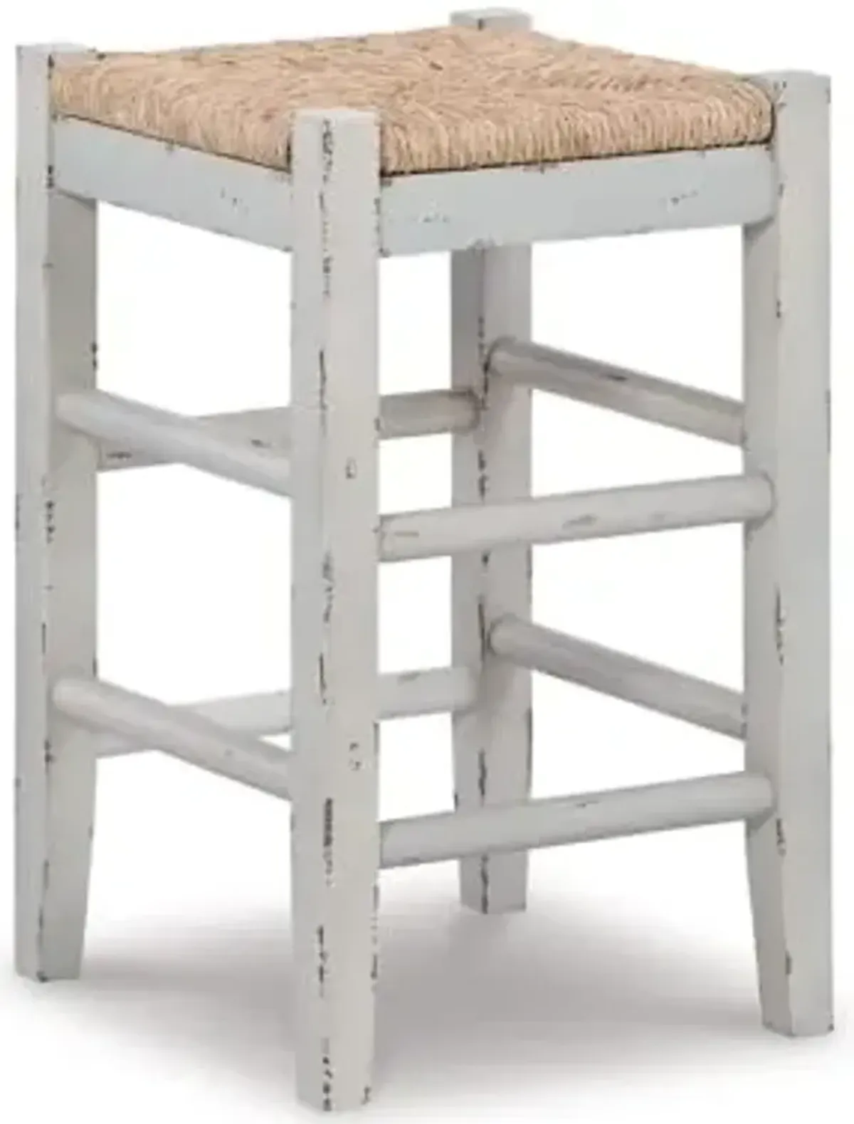 Signature Design by Ashley Mirimyn Farmhouse 23.63" Counter Height Bar Stool with Woven Wicker Seats, 2 Count, White & Light Brown