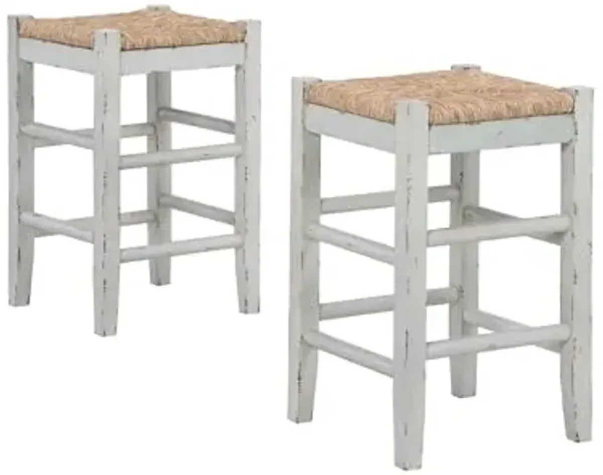 Signature Design by Ashley Mirimyn Farmhouse 23.63" Counter Height Bar Stool with Woven Wicker Seats, 2 Count, White & Light Brown