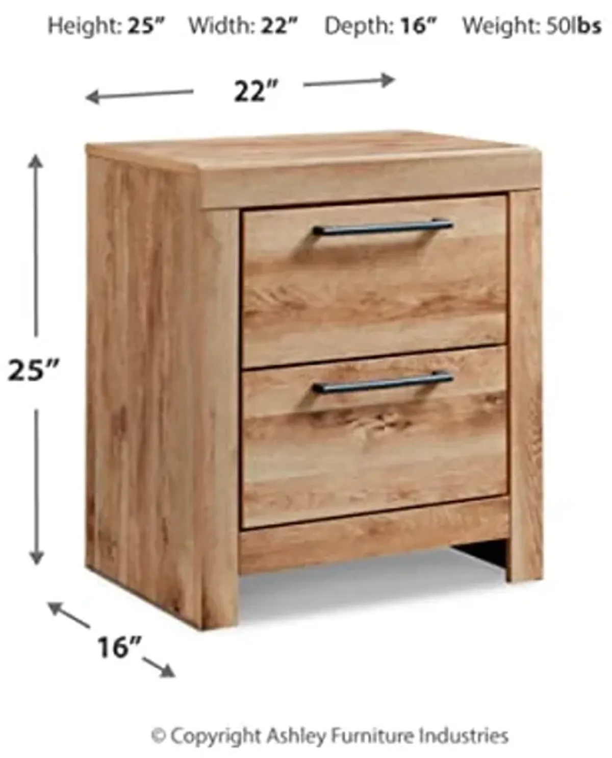 Signature Design by Ashley Hyanna Rustic 2 Drawer Nightstand with 2 USB Charging Ports, 24.37" Tall, Light Brown