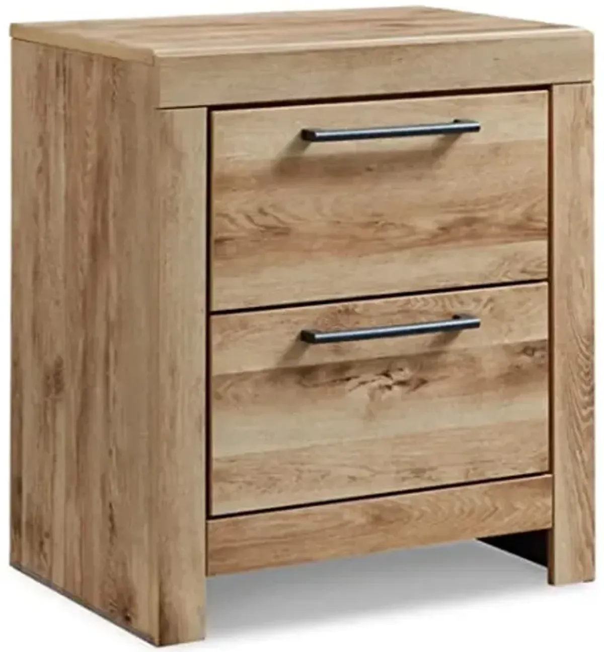 Signature Design by Ashley Hyanna Rustic Contemporary 2 Drawer Nightstand with 2 USB Charging Ports, Wood, 24.37" High, Light Golden Brown Finish