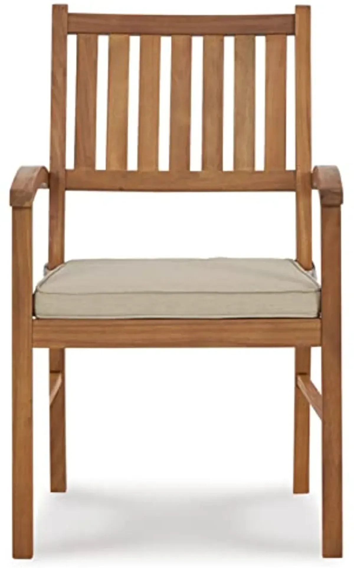 Signature Design by Ashley Janiyah Outdoor Acacia Wood Arm Chair & Cushion Set, 2 Count, Light Brown