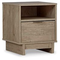 Signature Design by Ashley Oliah Contemporary 1 Drawer Nightstand with Open Cubby, Light Brown