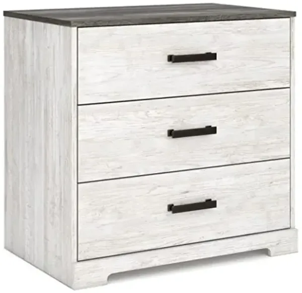 Signature Design by Ashley Shawburn Rustic 3 Drawer Chest of Drawers, White & Gray