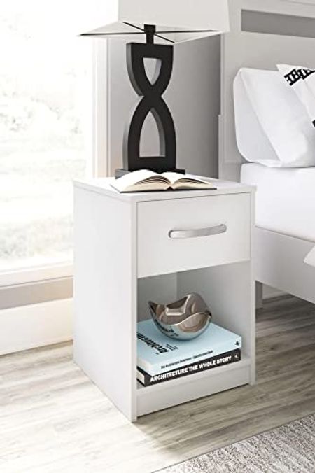 Signature Design by Ashley Flannia One Night Stand 1 Drawer Nightstand, 20" W x 15" D x 23" H, White