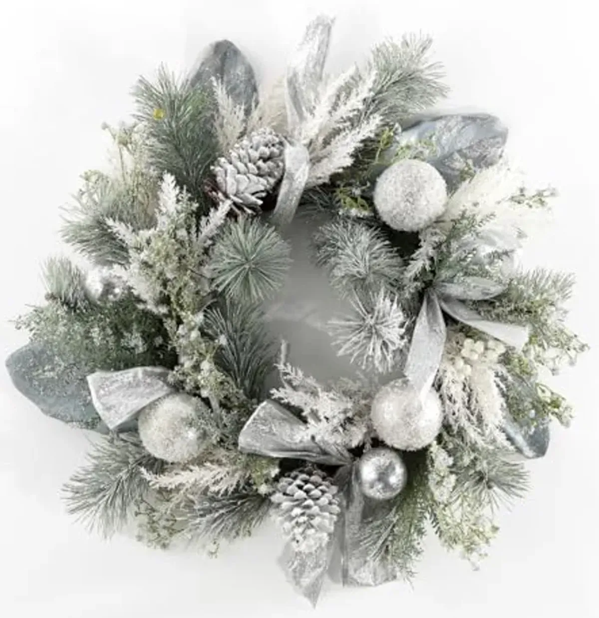 SAFAVIEH Home Collection 26-inch Decorative Artificial Frosted Pine Wreath with Ornaments (Fully Assembled)