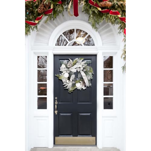 SAFAVIEH Home Collection 26-inch Decorative Artificial Frosted Pine Wreath with Ornaments (Fully Assembled)