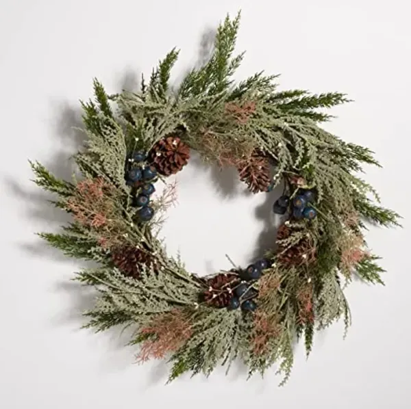 SAFAVIEH Home Collection 24-inch Decorative Artificial Pine Wreath with Pine Cones & Blueberries (Fully Assembled)